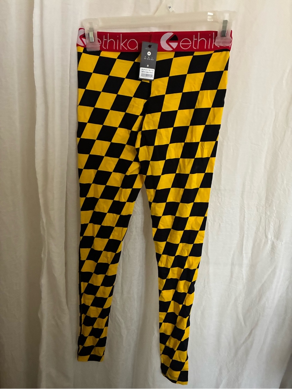 ethika Yellow and Black Checkered Kids Leggings with Pink Waistband